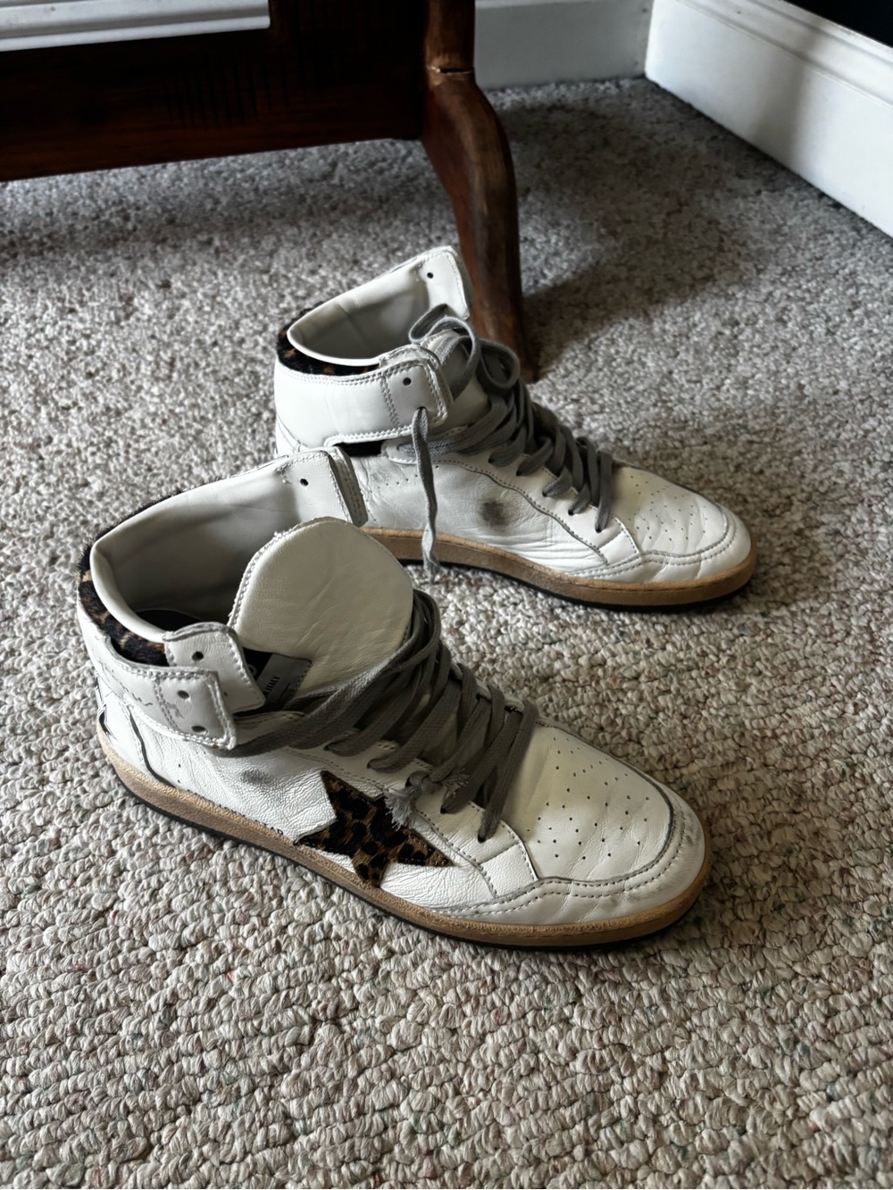 Golden Goose Sky-star High-Top Sneakers with Leopard Print Star Accent - Picture 6 of 7
